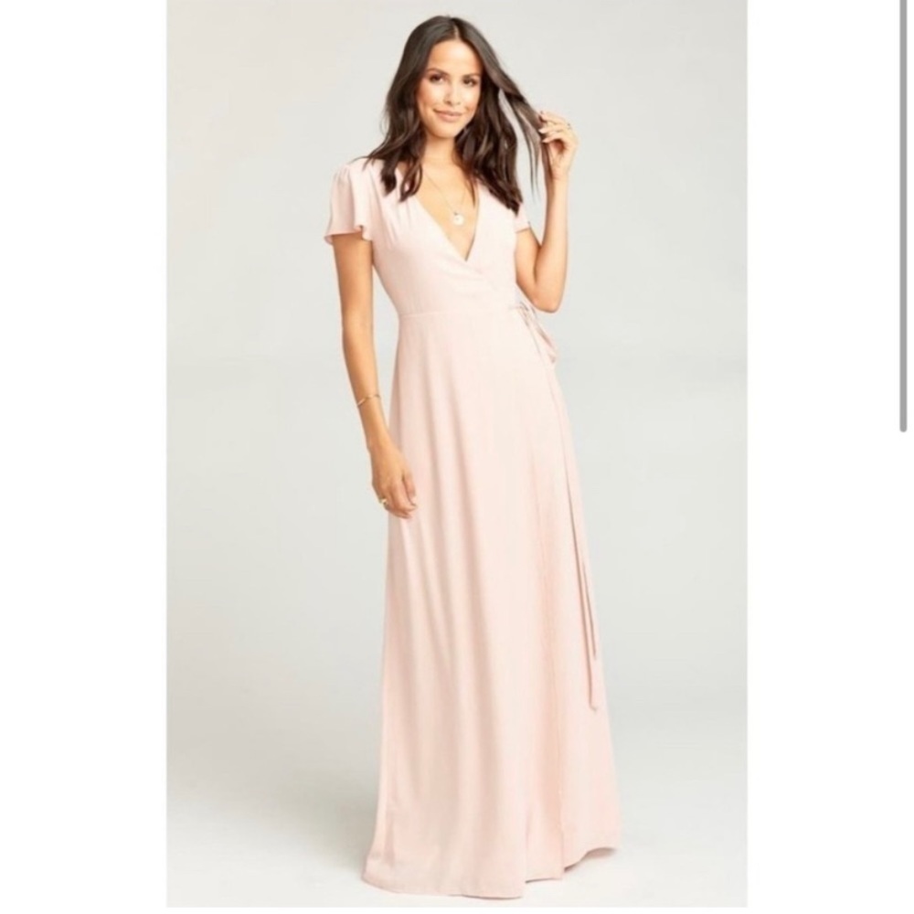 Show Me Your Mumu Noelle Flutter Wrap Pink Mauve Maxi Dress size small